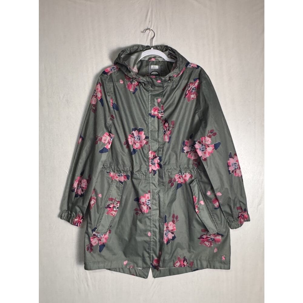 Joules Womens Right As Rain Green Floral Rain Jacket Waterproof Breathable Sz 12